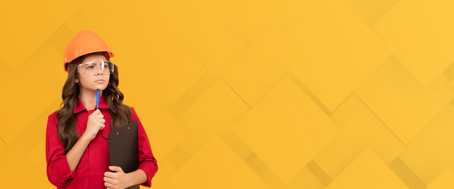 Female student with clipboard thinking